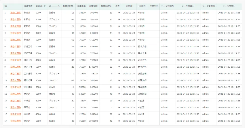 棚卸表アプリ 一覧画面