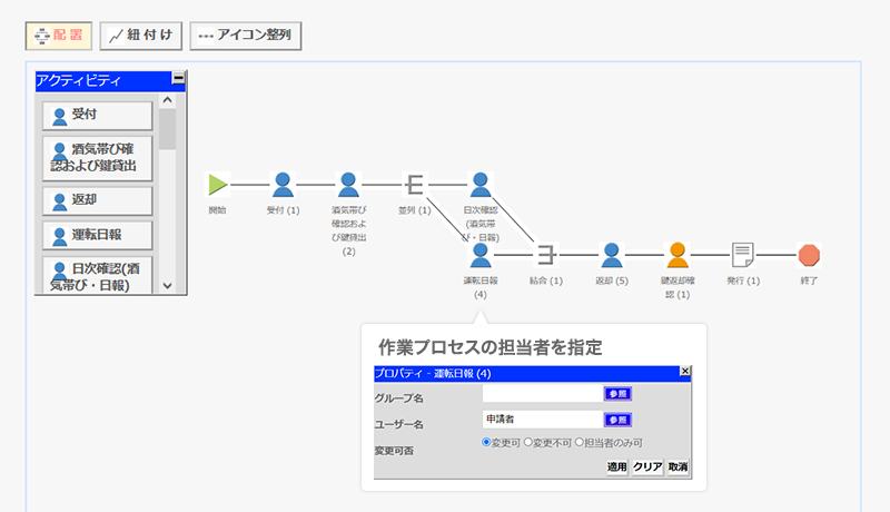 作業プロセスの担当者を指定